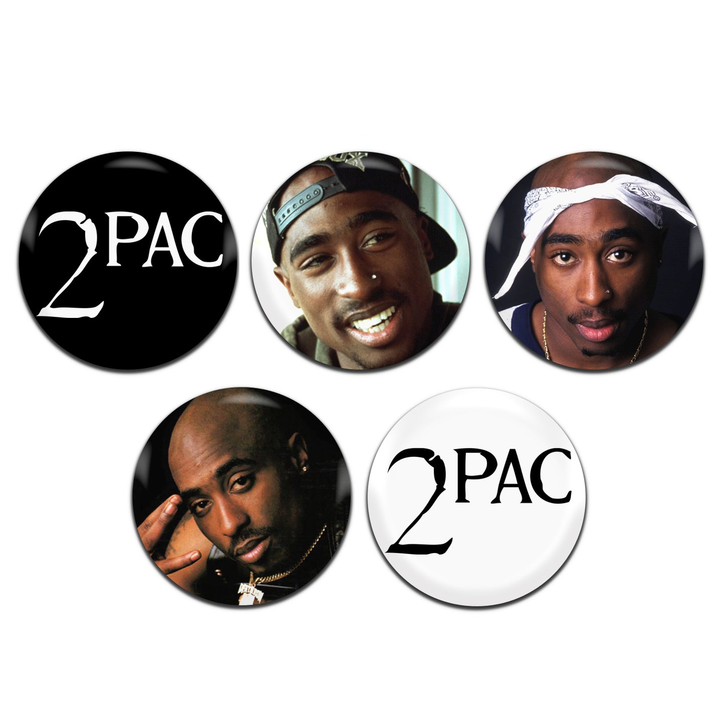 2Pac Hip Hop Rap Artist 90's 25mm / 1 Inch D-Pin Button Badges (5x Set)