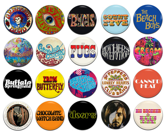 60's Psychedelic Bands [A-I] 25mm / 1 Inch D-Pin Button Badges (20x Set)