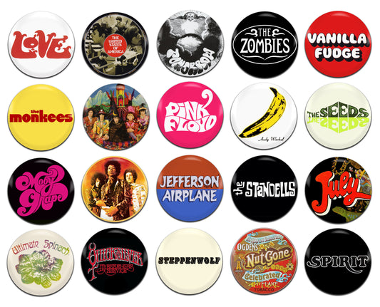 60's Psychedelic Bands [J-Z] 25mm / 1 Inch D-Pin Button Badges (20x Set)