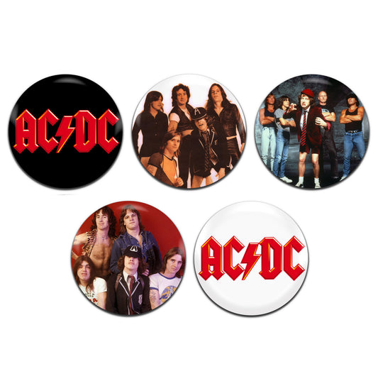 ACDC Heavy Rock Band Metal 70's 25mm / 1 Inch D-Pin Button Badges (5x Set)