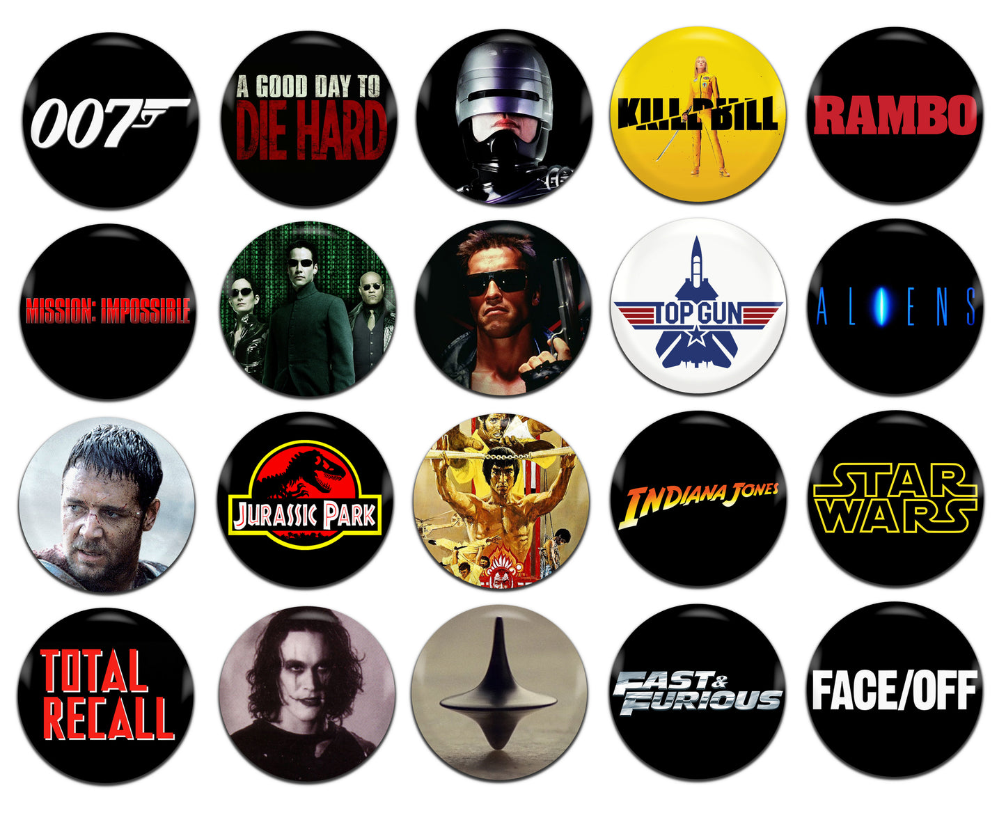 Action Movies 25mm / 1 Inch D-Pin Button Badges (20x Set)