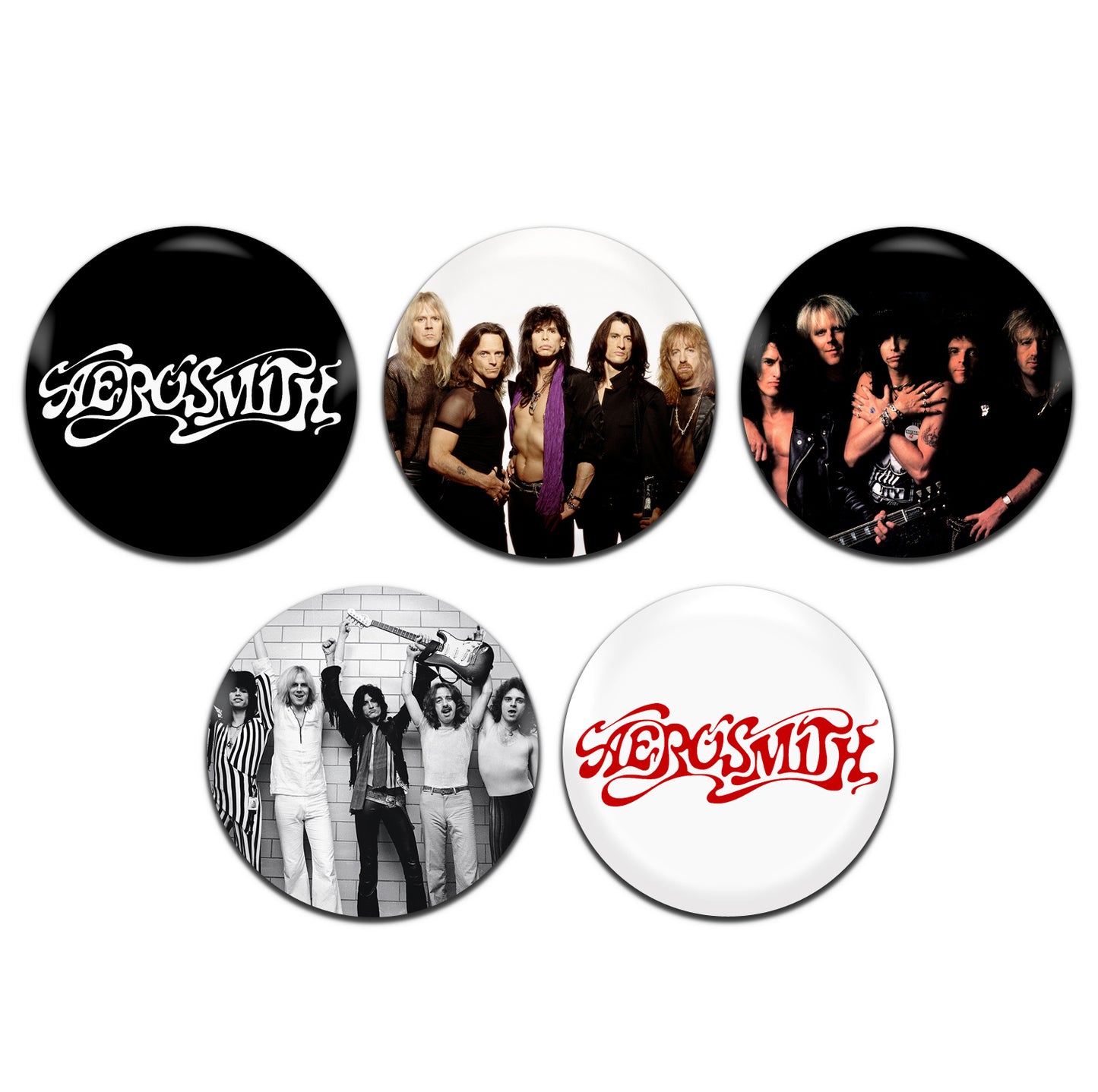 Aerosmith Heavy Rock Band 80's 25mm / 1 Inch D-Pin Button Badges (5x Set)
