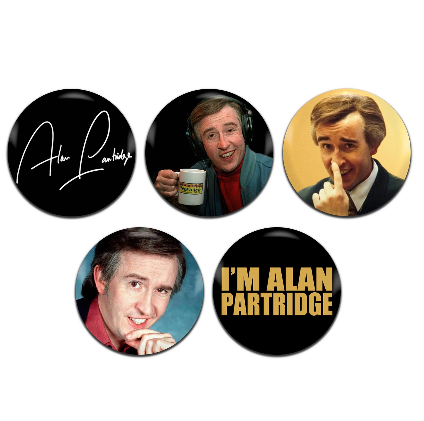 Alan Partridge TV Series 90's 00's 25mm / 1 Inch D-Pin Button Badges (5x Set)