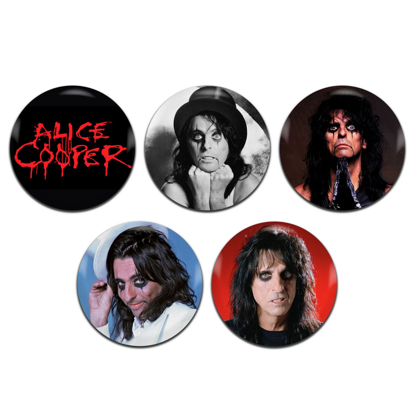 Alice Cooper Glam Heavy Rock Singer 70's 25mm / 1 Inch D-Pin Button Badges (5x Set)