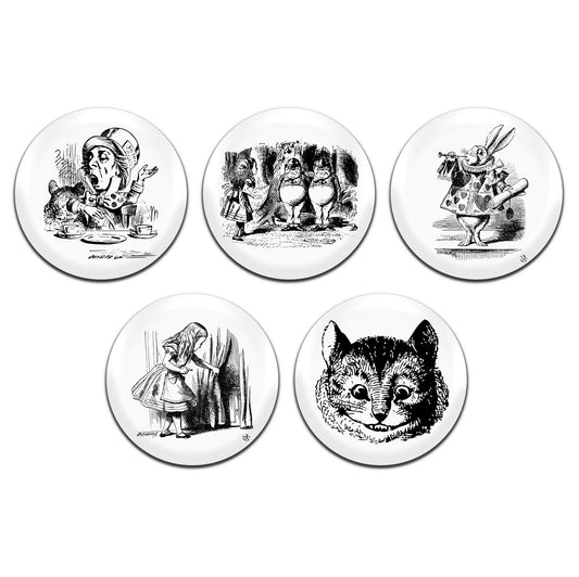 Alice In Wonderland Lewis Carrol Illustrations 25mm / 1 Inch D-Pin Button Badges (5x Set)