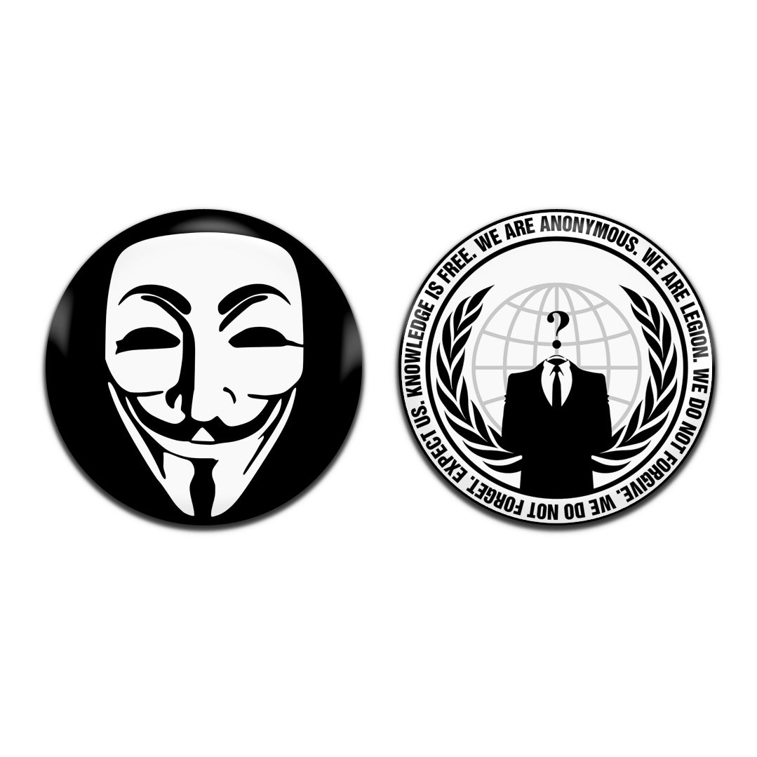 Anonymous Hackers Conspiracy Counter-Culture 25mm / 1 Inch D-Pin Button Badges (2x Set)