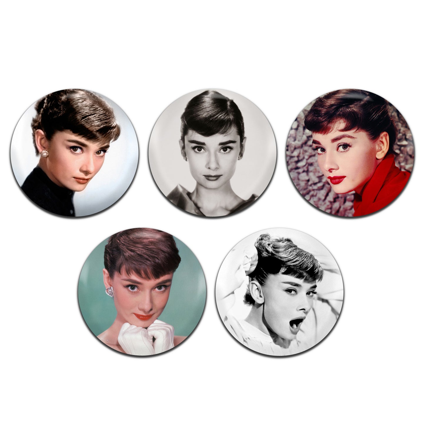 Audrey Hepburn Movie Film Actress 50's 60's 25mm / 1 Inch D-Pin Button Badges (5x Set)
