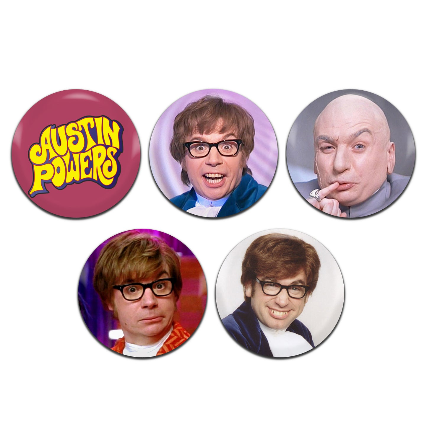 Austin Powers Movie Film Comedy 90's 25mm / 1 Inch D-Pin Button Badges (5x Set)