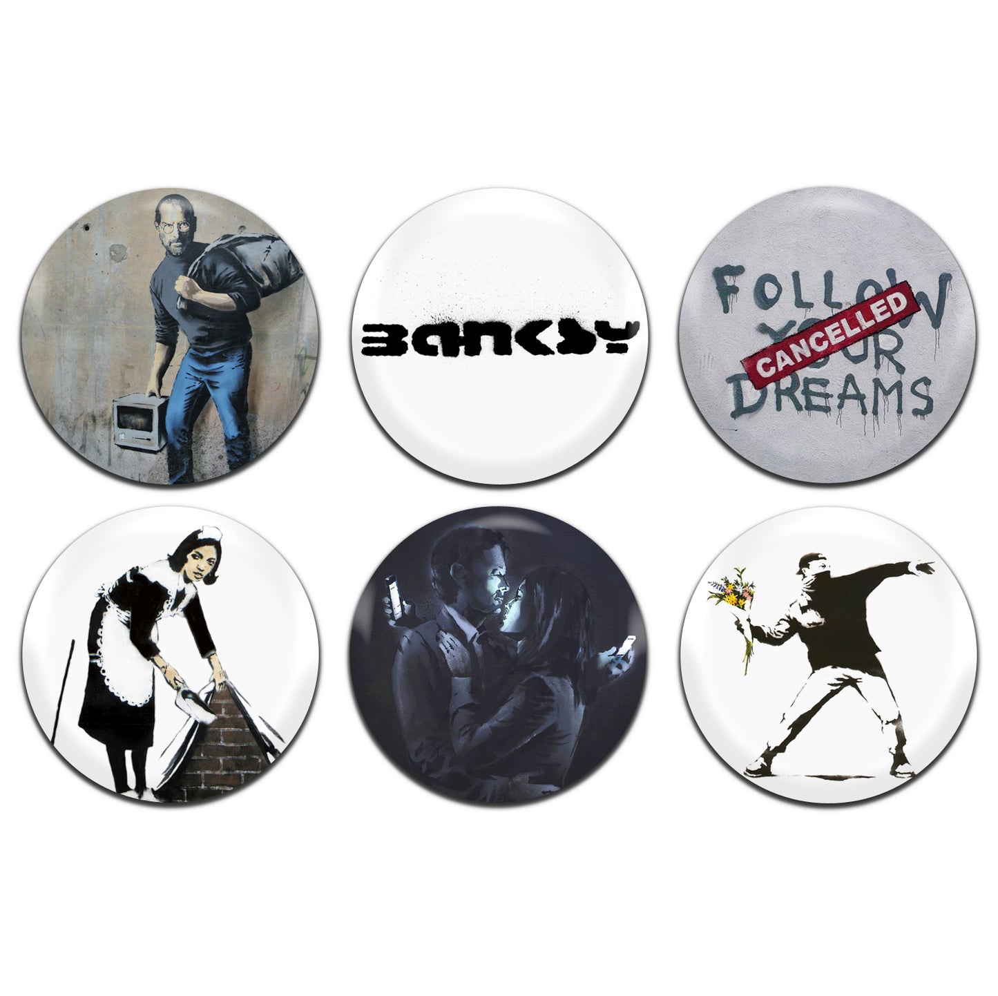 Banksy Banksy Artist Art 00's 25mm / 1 Inch D-Pin Button Badges (6x Set)