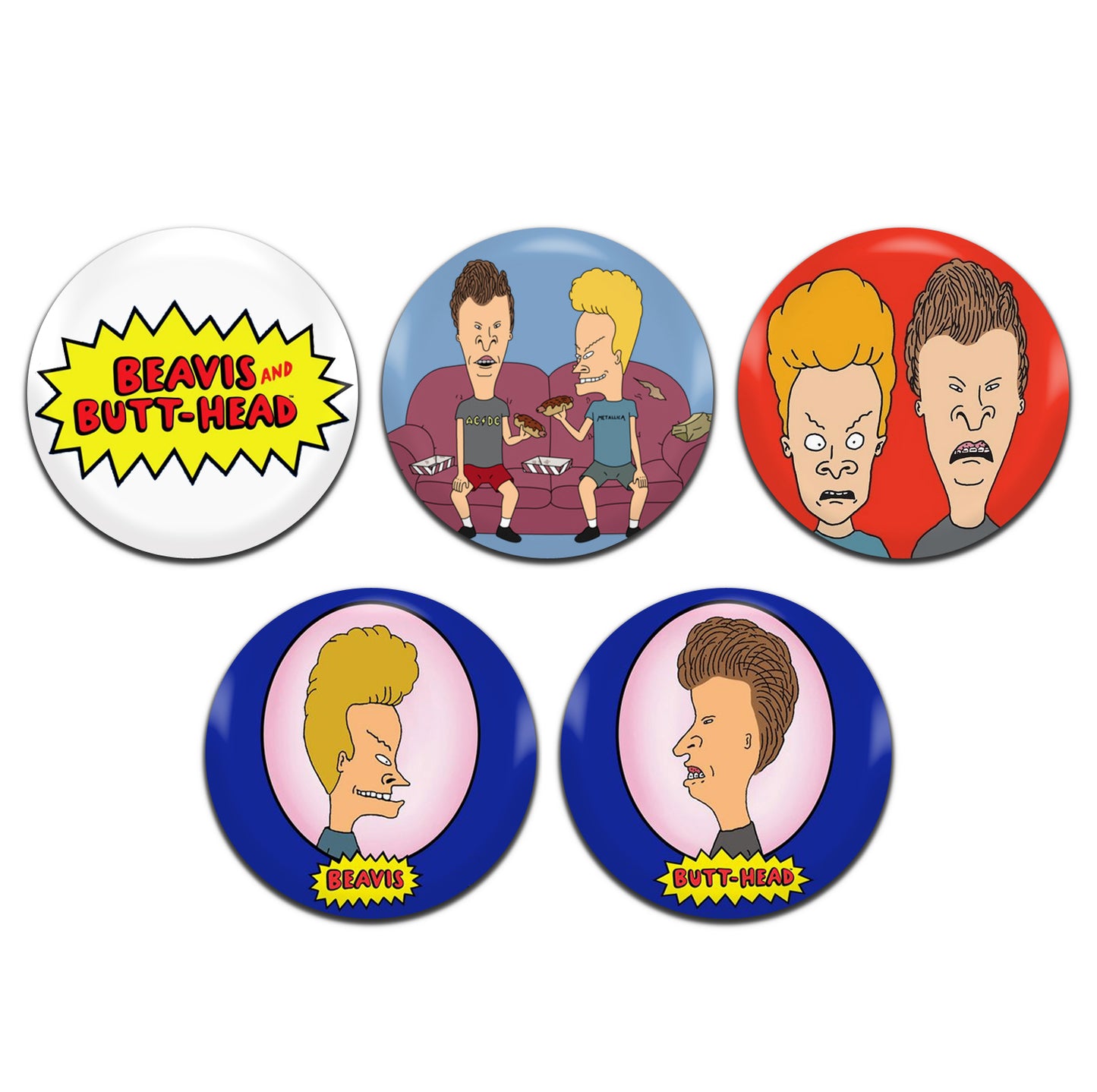 Beavis And Butt-Head Comedy TV Series 90's 225mm / 1 Inch D-Pin Button Badges (5x Set)