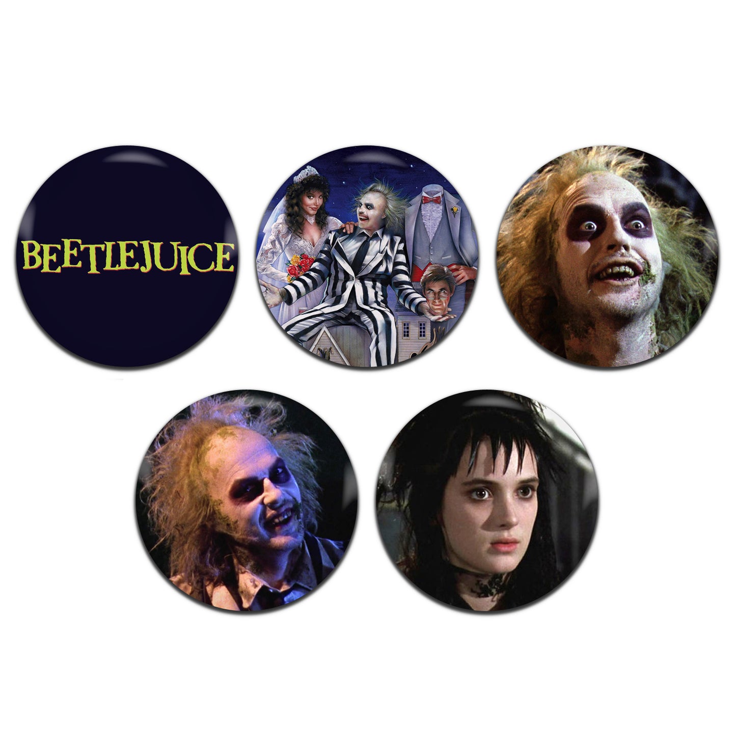 Beetlejuice Movie Fantasy Horror Film 80's 25mm / 1 Inch D-Pin Button Badges (5x Set)