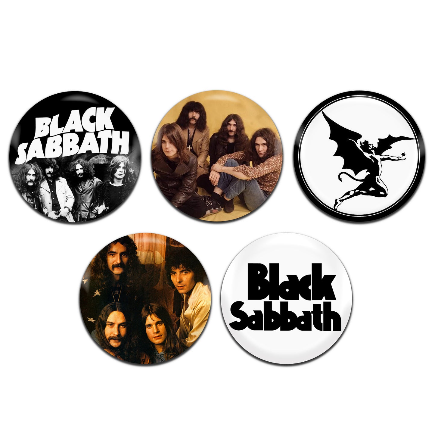 Black Sabbath Heavy Metal Rock Band 70's 25mm / 1 Inch D-Pin Button Badges (5x Set)