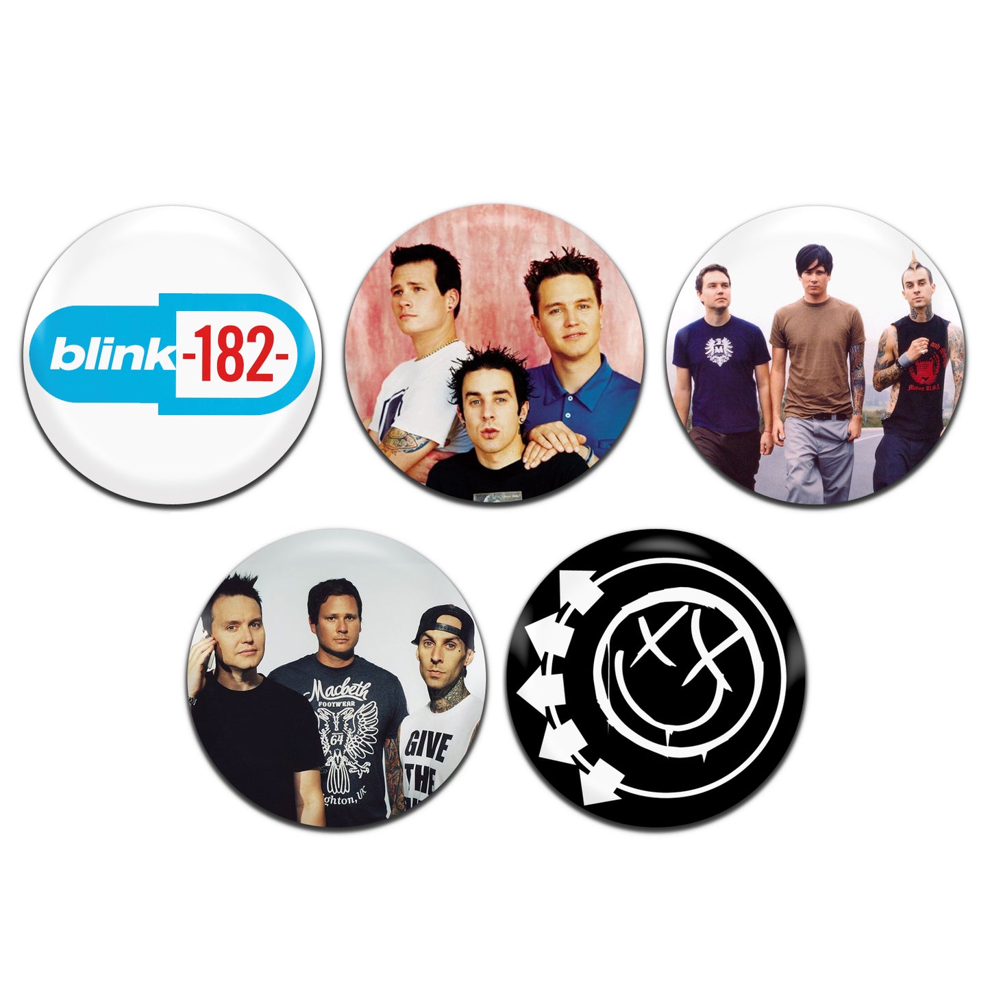 Blink-182 Pop-Punk Alternative Rock Skate Band 90's 25mm / 1 Inch D-Pin Button Badges (5x Set)