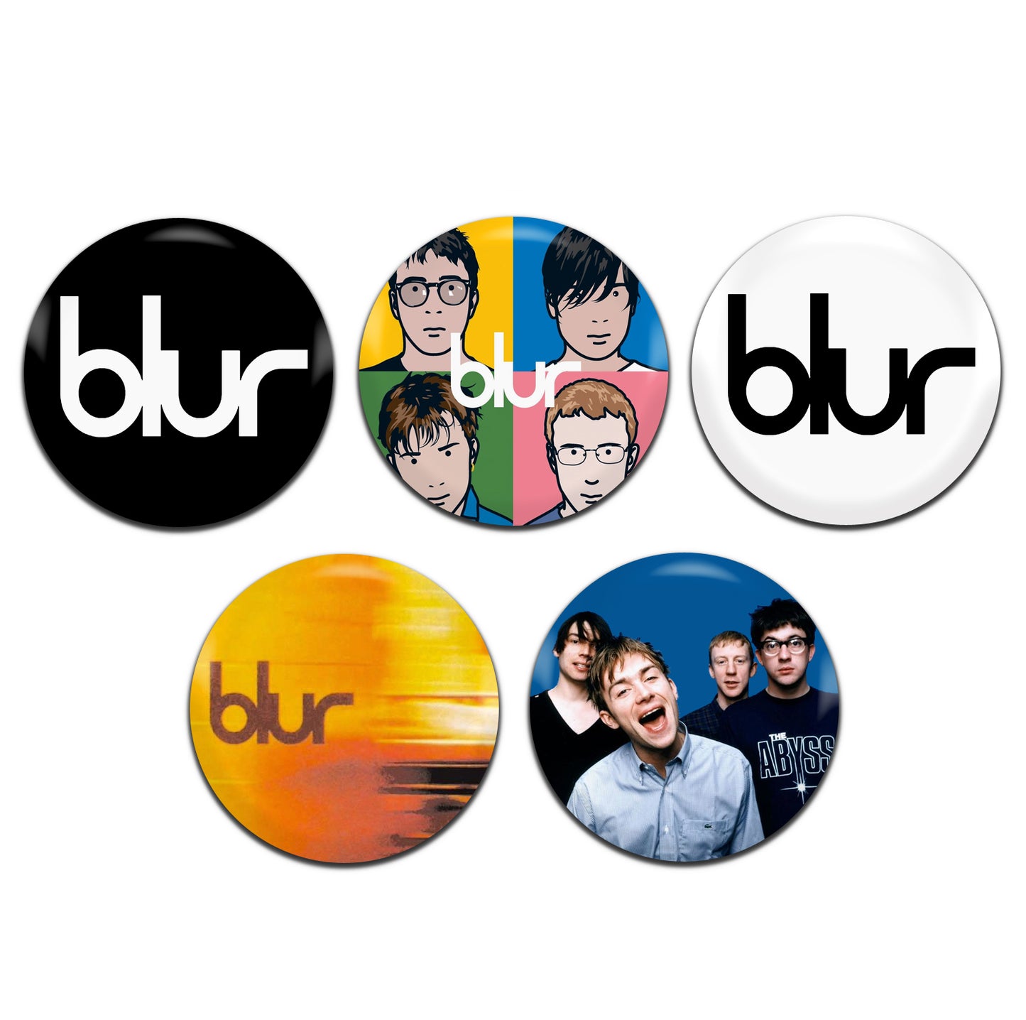 Blur Indie Rock Brit-Pop Band 90's 25mm / 1 Inch D-Pin Button Badges (5x Set)
