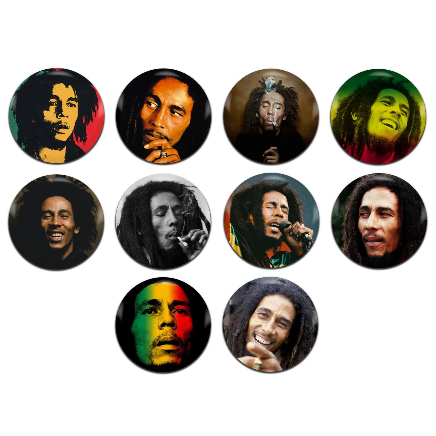Bob Marley Reggae Singer 70's 25mm / 1 Inch D-Pin Button Badges (10x Set)