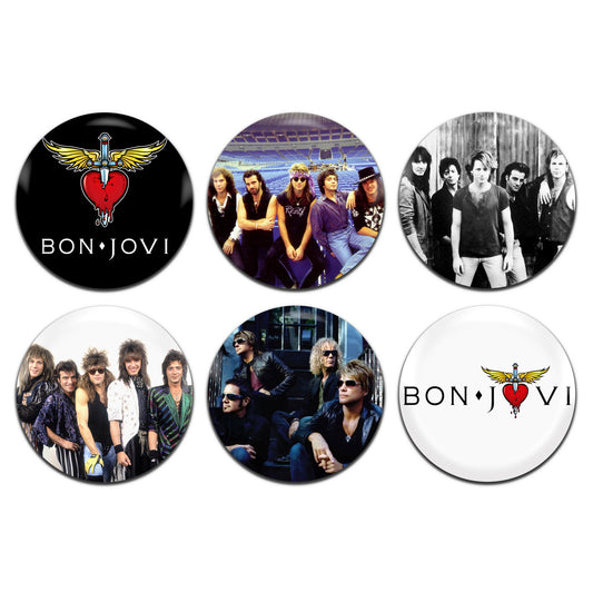 Bon Jovi Heavy Rock Glam Metal Band 80's 90's 25mm / 1 Inch D-Pin Button Badges (6x Set)