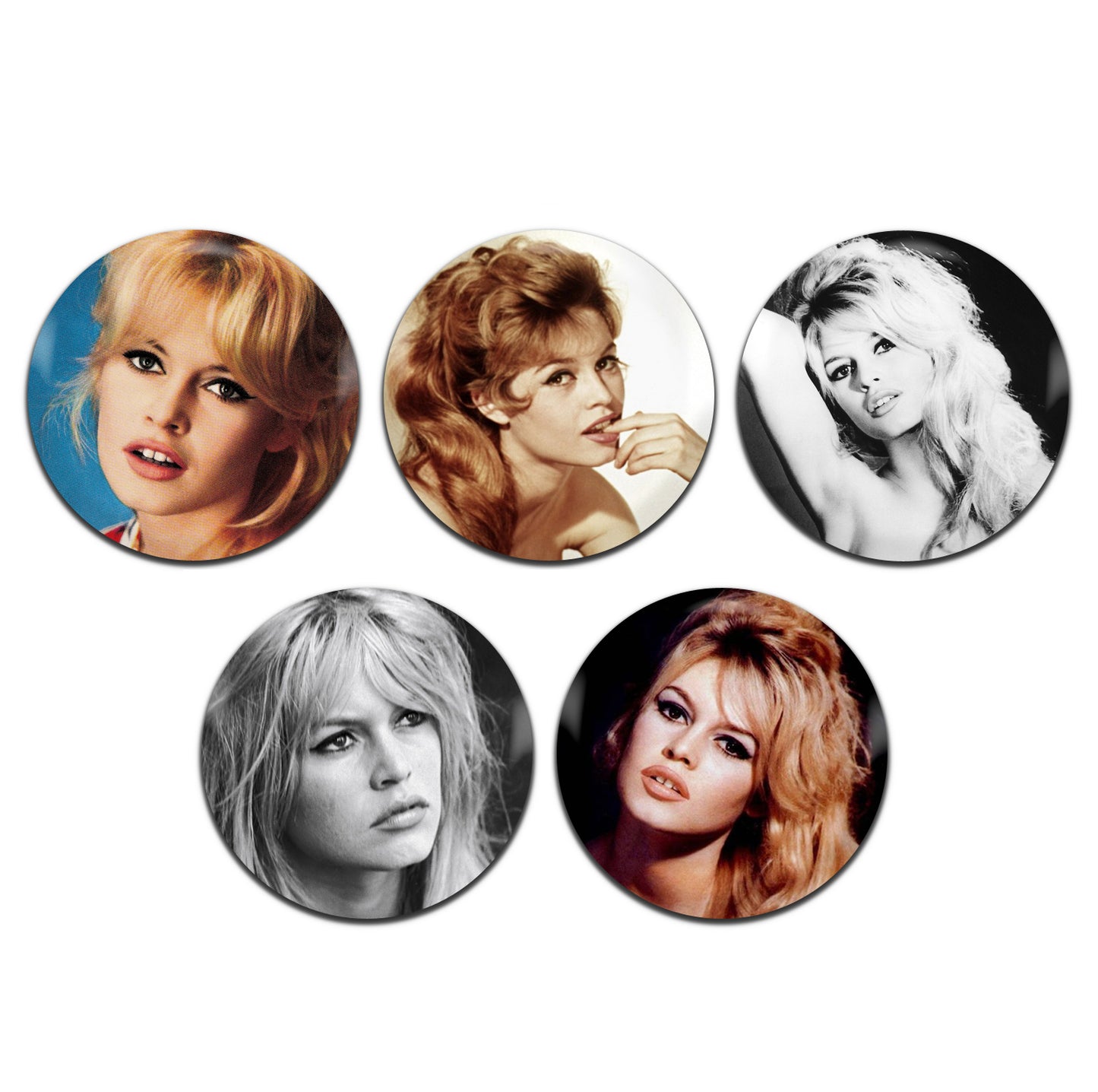 Brigitte Bardot Movie Film Actress Singer Model 60's 25mm / 1 Inch D-Pin Button Badges (5x Set)