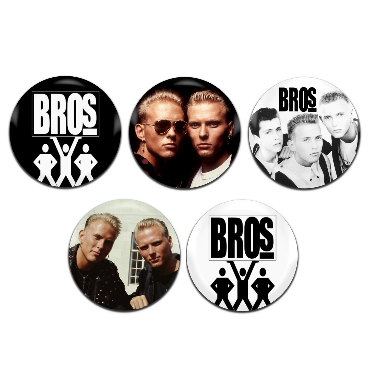 Bros 80's Pop Rock Band 25mm / 1 Inch D-Pin Button Badges (5x Set)