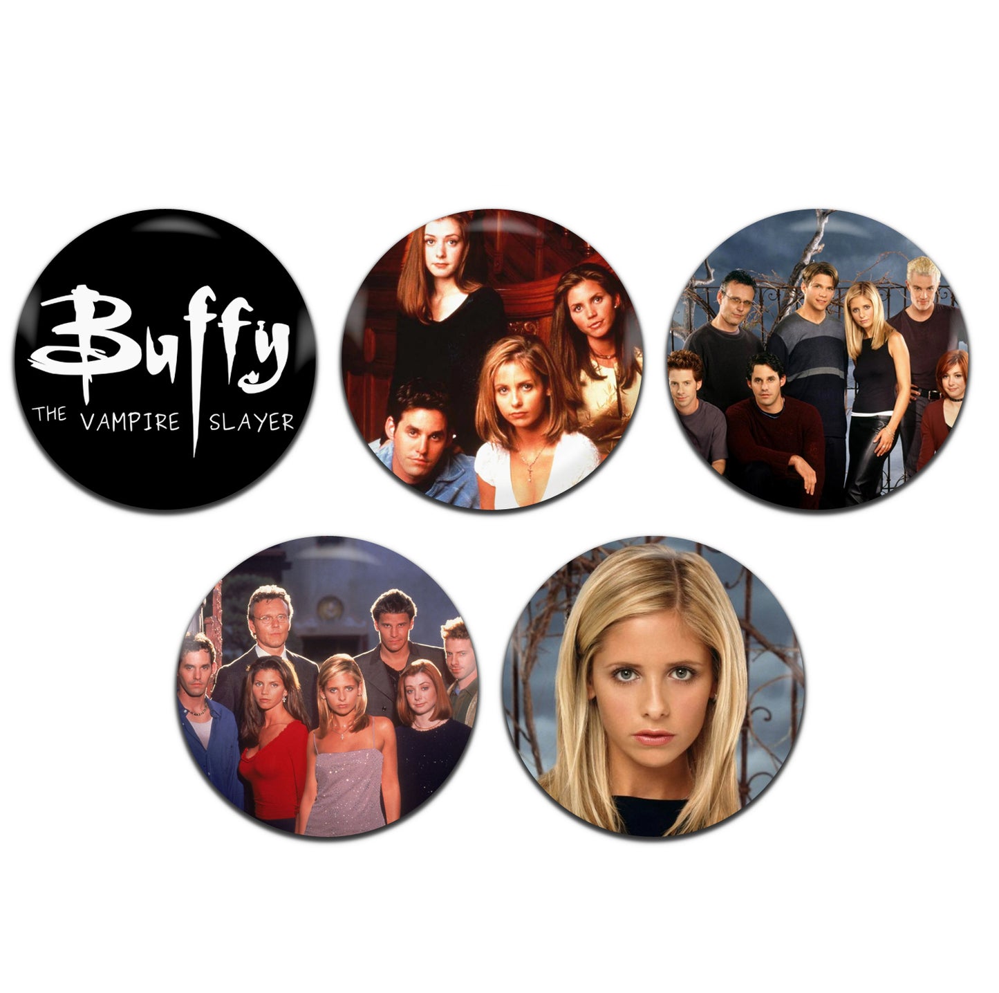 Buffy The Vampire Slayer TV Series Supernatural Horror 90's 00's 25mm / 1 Inch D-Pin Button Badges (5x Set)