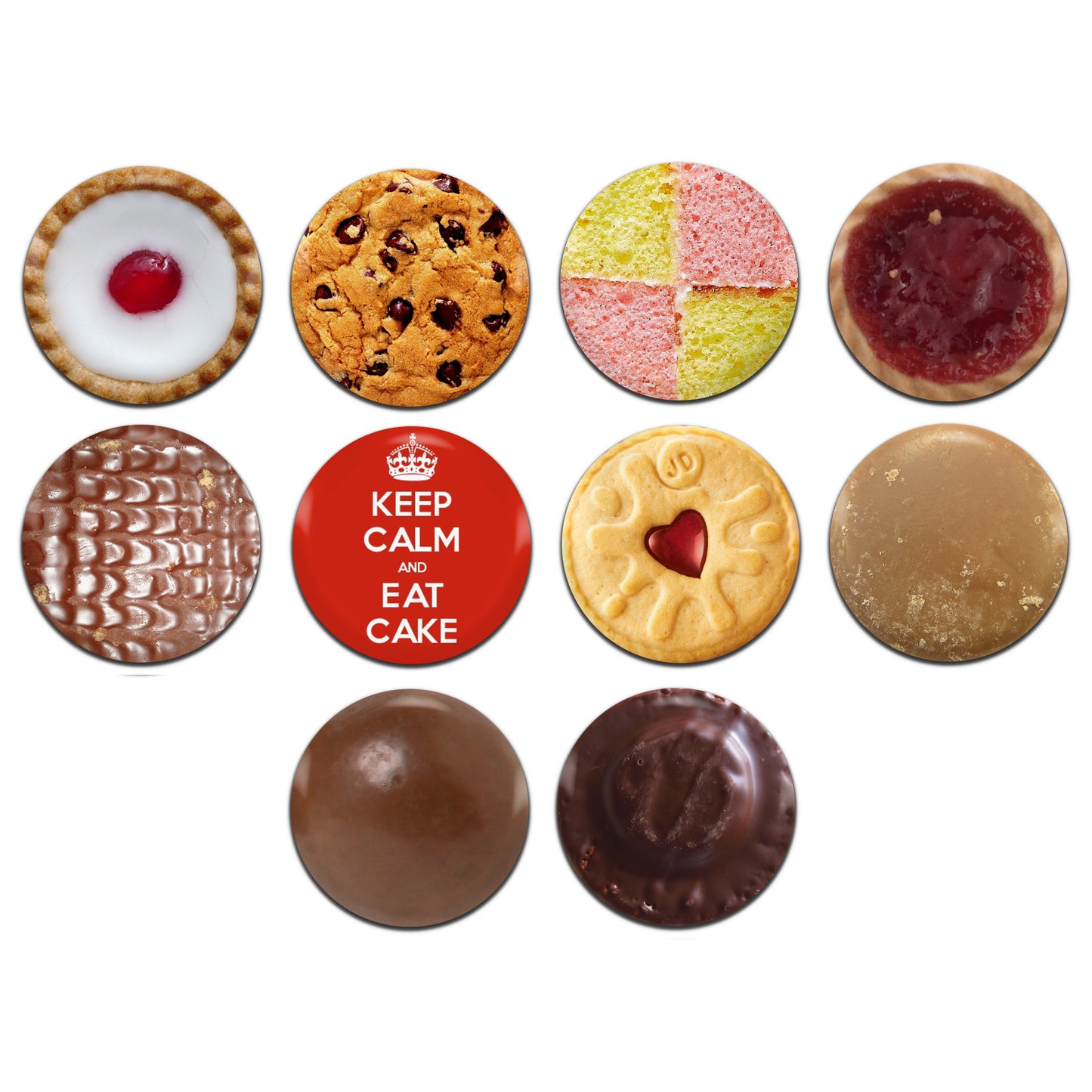 Cakes Biscuits Sweets Novelty 25mm / 1 Inch D-Pin Button Badges (10x Set)