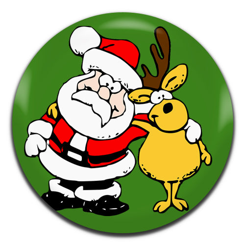 Christmas Santa & Reindeer 25mm / 1 Inch D-pin Button Badge