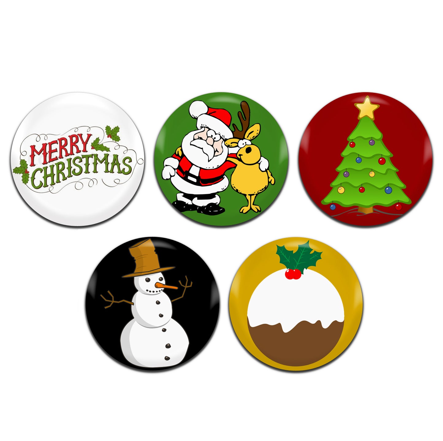 Merry Christmas Festive Tree Santa Snowman Pudding Xmas Festive 25mm / 1 Inch D-Pin Button Badges (5x Set)