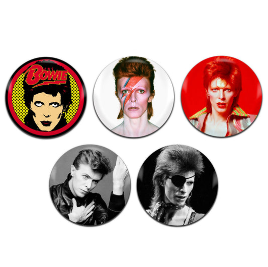 David Bowie  Ziggy Stardust Aladdin Sane Glam Rock 70's 80's 25mm / 1 Inch D-Pin Button Badges (5x Set)