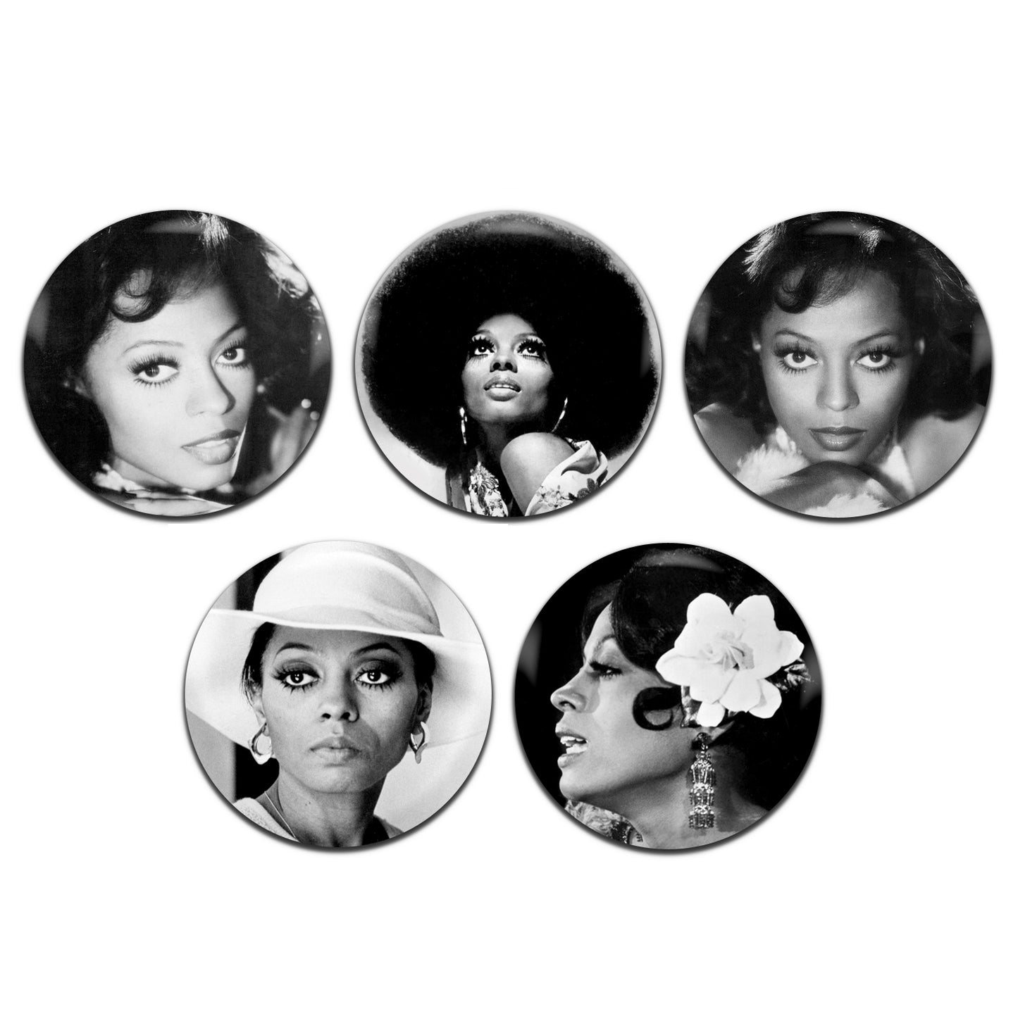 Diana Ross Diana Ross Soul Singer Disco Pop 60's 70's 80's 25mm / 1 Inch D-Pin Button Badges (5x Set)