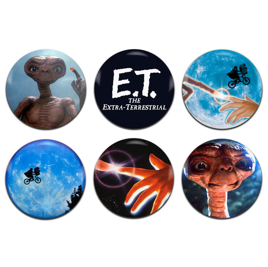ET Extra-Terrestrial Movie Sci-Fi Film 80's 25mm / 1 Inch D-Pin Button Badges (6x Set)