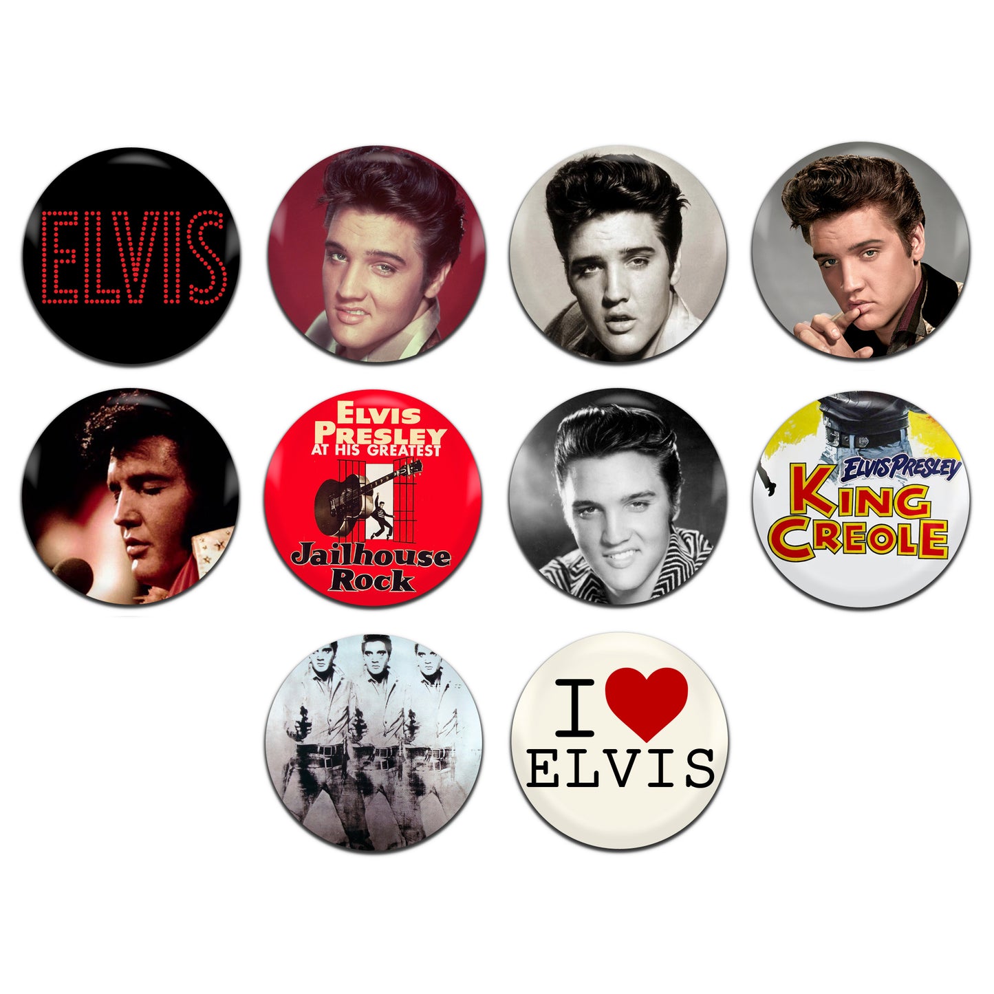 Elvis Presley Rock and Roll Country Singer 50's 60's 25mm / 1 Inch D-Pin Button Badges (10x Set)