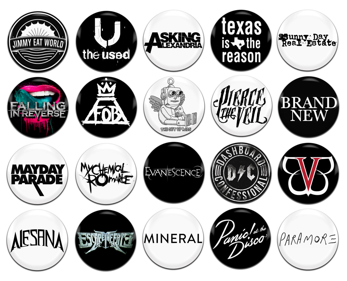 Emo Metalcore Metal Rock Bands 25mm / 1 Inch D-Pin Button Badges (20x Set)