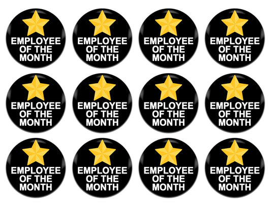 Employee Of The Month Black 25mm / 1 Inch D-Pin Button Badges (12x  Set)