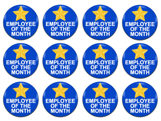 Employee Of The Month Blue 25mm / 1 Inch D-Pin Button Badges (12x  Set)