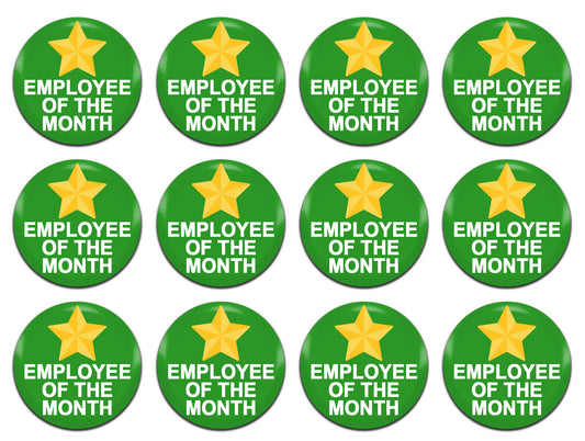 Employee Of The Month Green 25mm / 1 Inch D-Pin Button Badges (12x  Set)