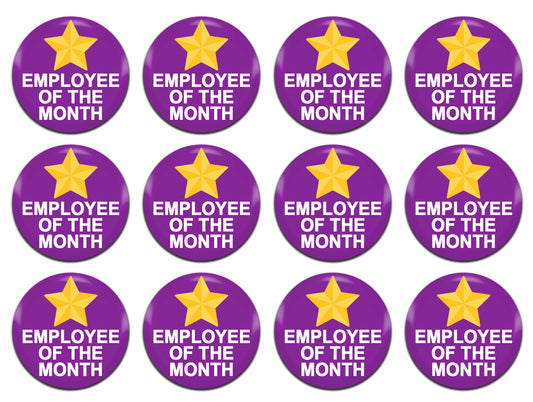 Employee Of The Month Purple  25mm / 1 Inch D-Pin Button Badges (12x  Set)