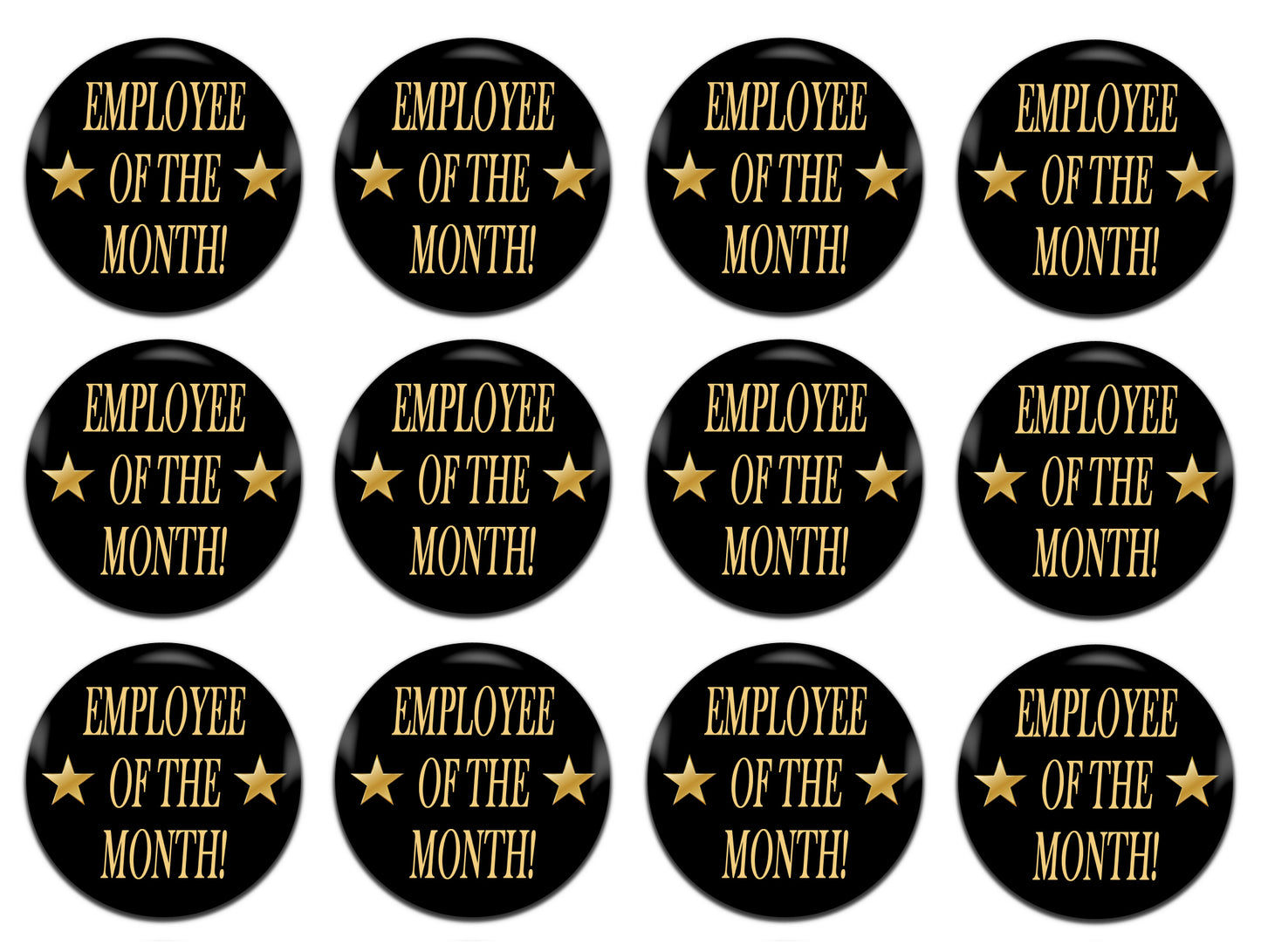 Employee Of The Month 25mm / 1 Inch D-Pin Button Badges (12x  Set)
