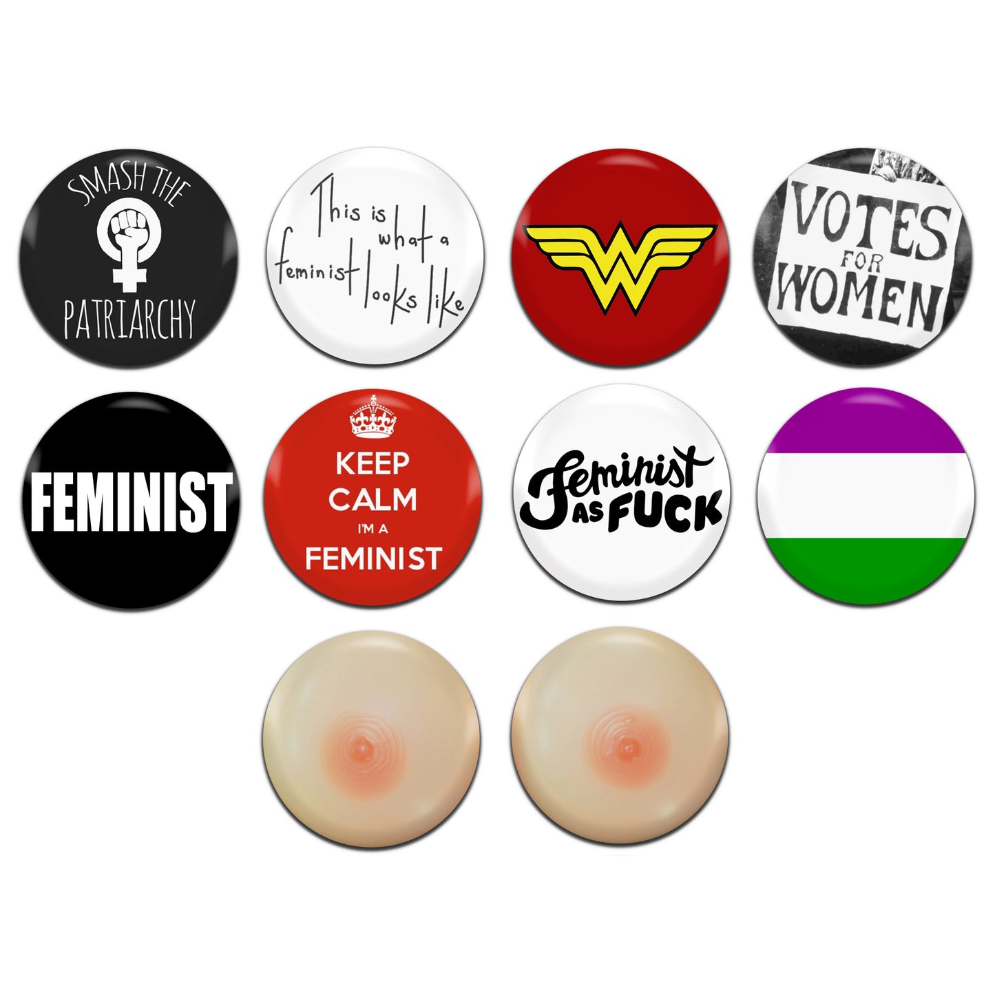 Feminism Femininst 25mm / 1 Inch D-Pin Button Badges (10x Set)