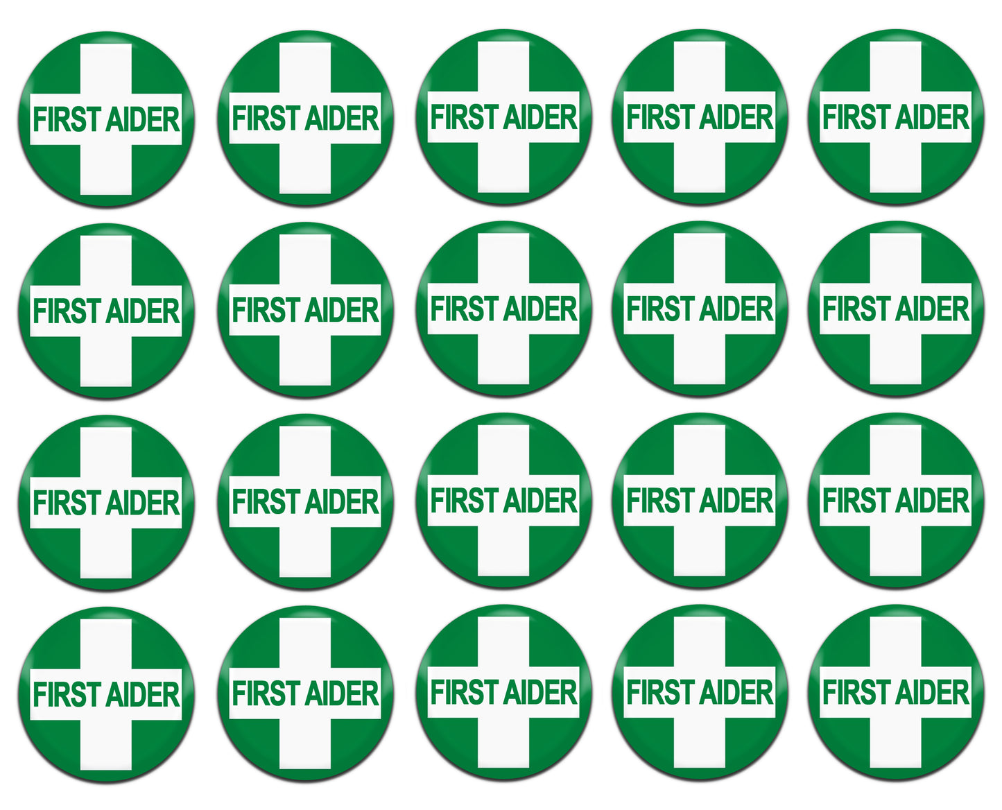 First Aider 25mm / 1 Inch D-Pin Button Badges (20x Set)