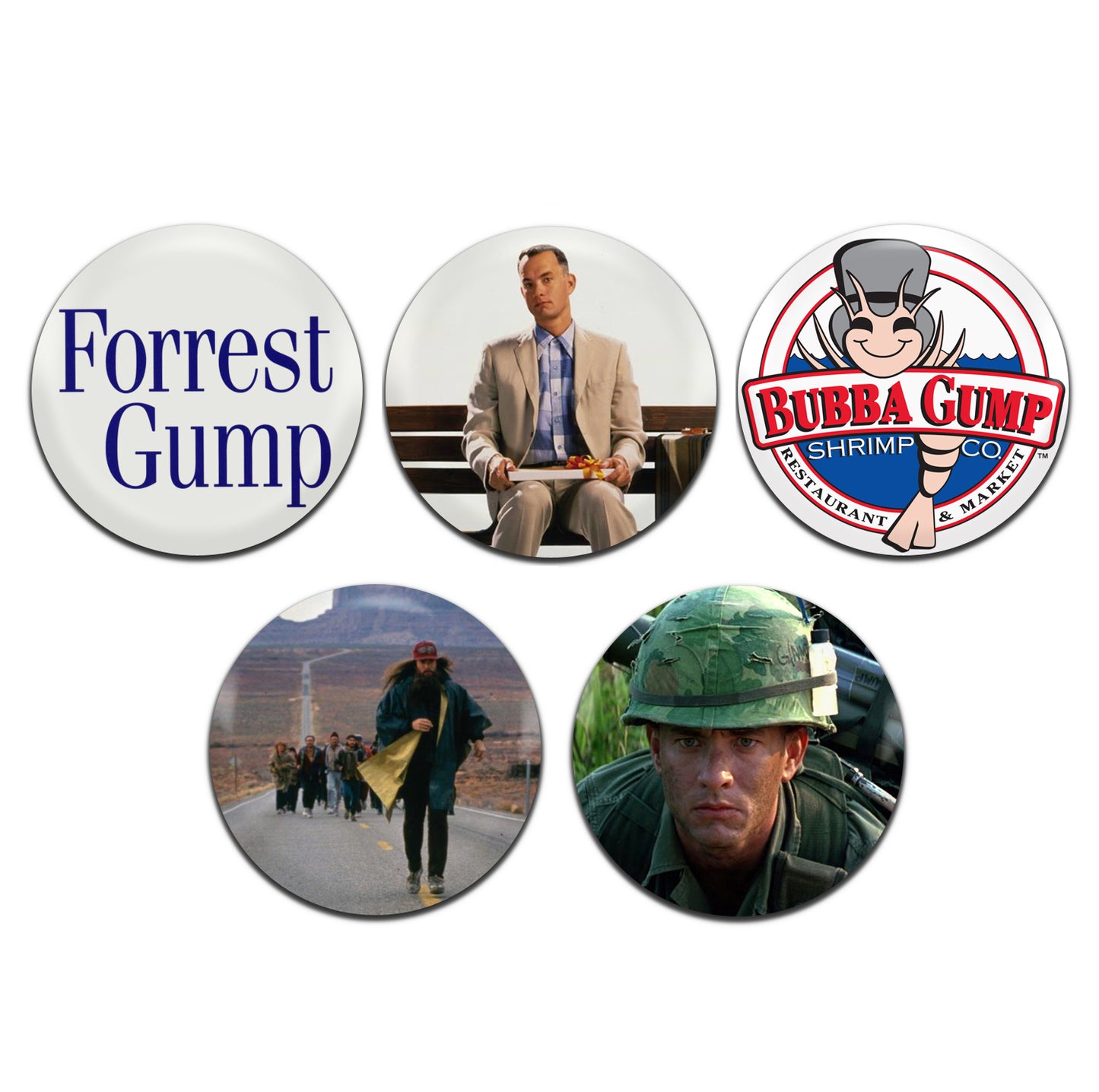 Forrest Gump Movie Film 90's 25mm / 1 Inch D-Pin Button Badges (5x Set)
