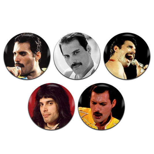 Freddie Mercury Rock Glam Pop Singer 70's 80's 25mm / 1 Inch D-Pin Button Badges (5x Set)