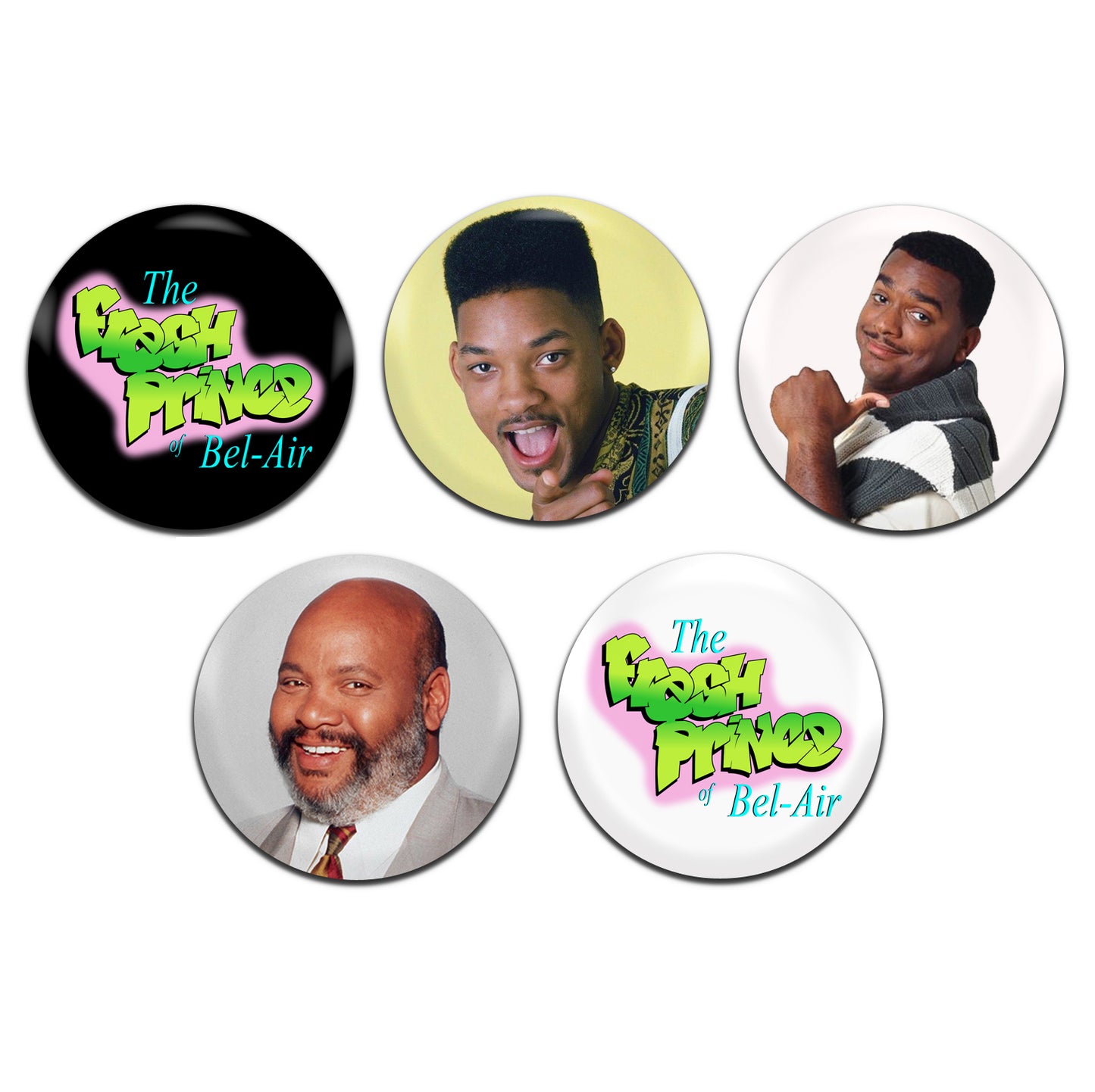 Fresh Prince Of Bel Air Kids TV 80's 90's 25mm / 1 Inch D-Pin Button Badges (5x Set)