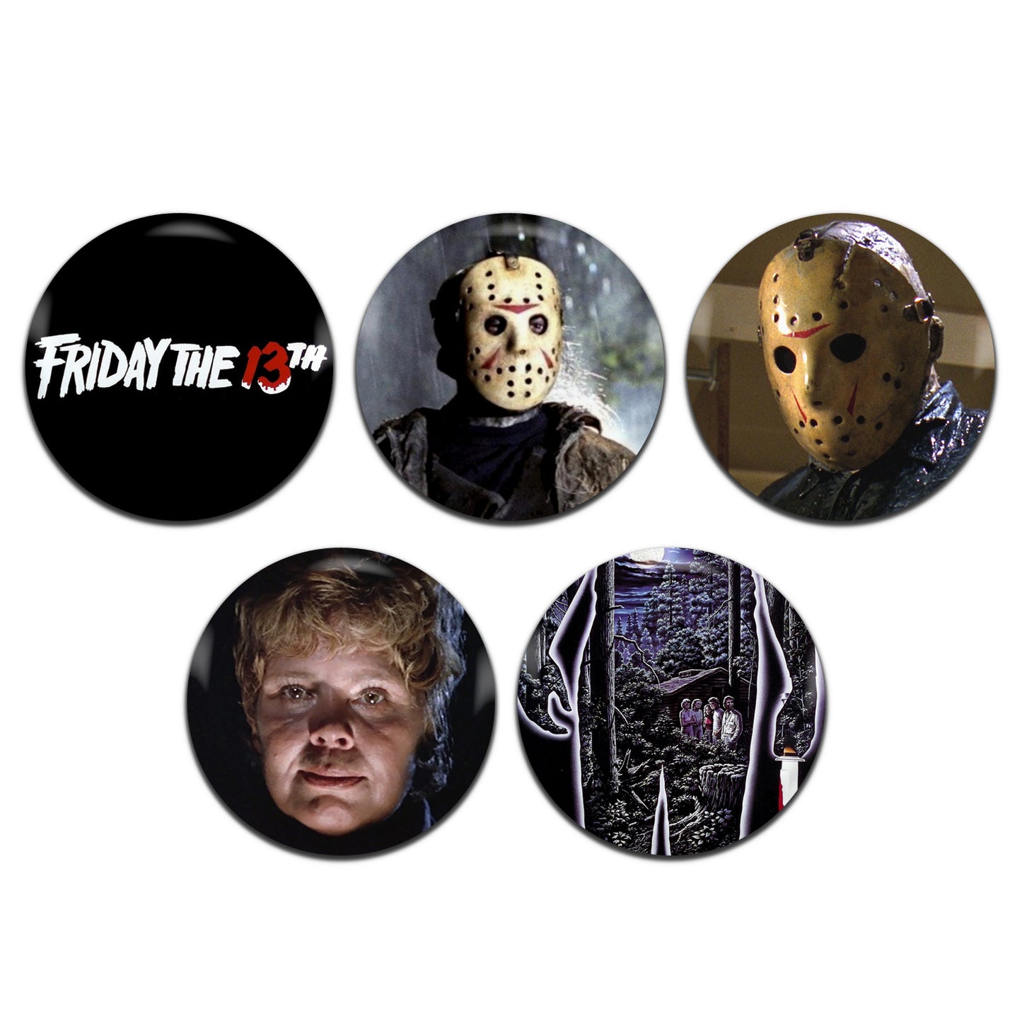 Friday The 13th Movie Horror Film 80's 25mm / 1 Inch D-Pin Button Badges (5x Set)