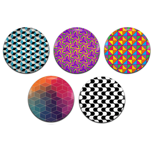 Geometric Patterns 25mm / 1 Inch D-Pin Button Badges (5x Set)