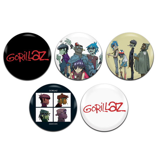 Gorillaz Indie Rock Pop Band 00's 25mm / 1 Inch D-Pin Button Badges (5x Set)
