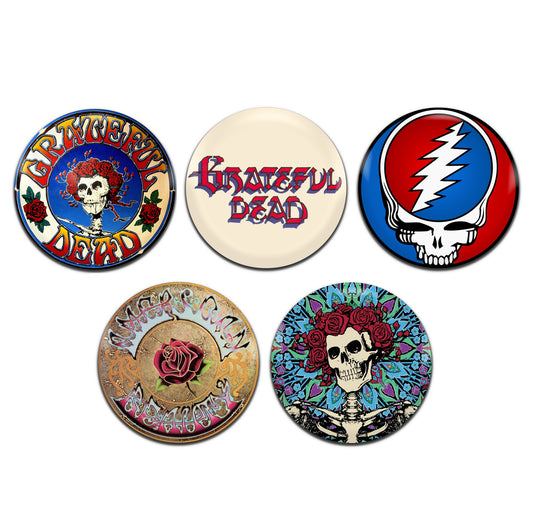 Grateful Dead Psychedelic Rock Band Country 60's 70's 25mm / 1 Inch D-Pin Button Badges (5x Set)