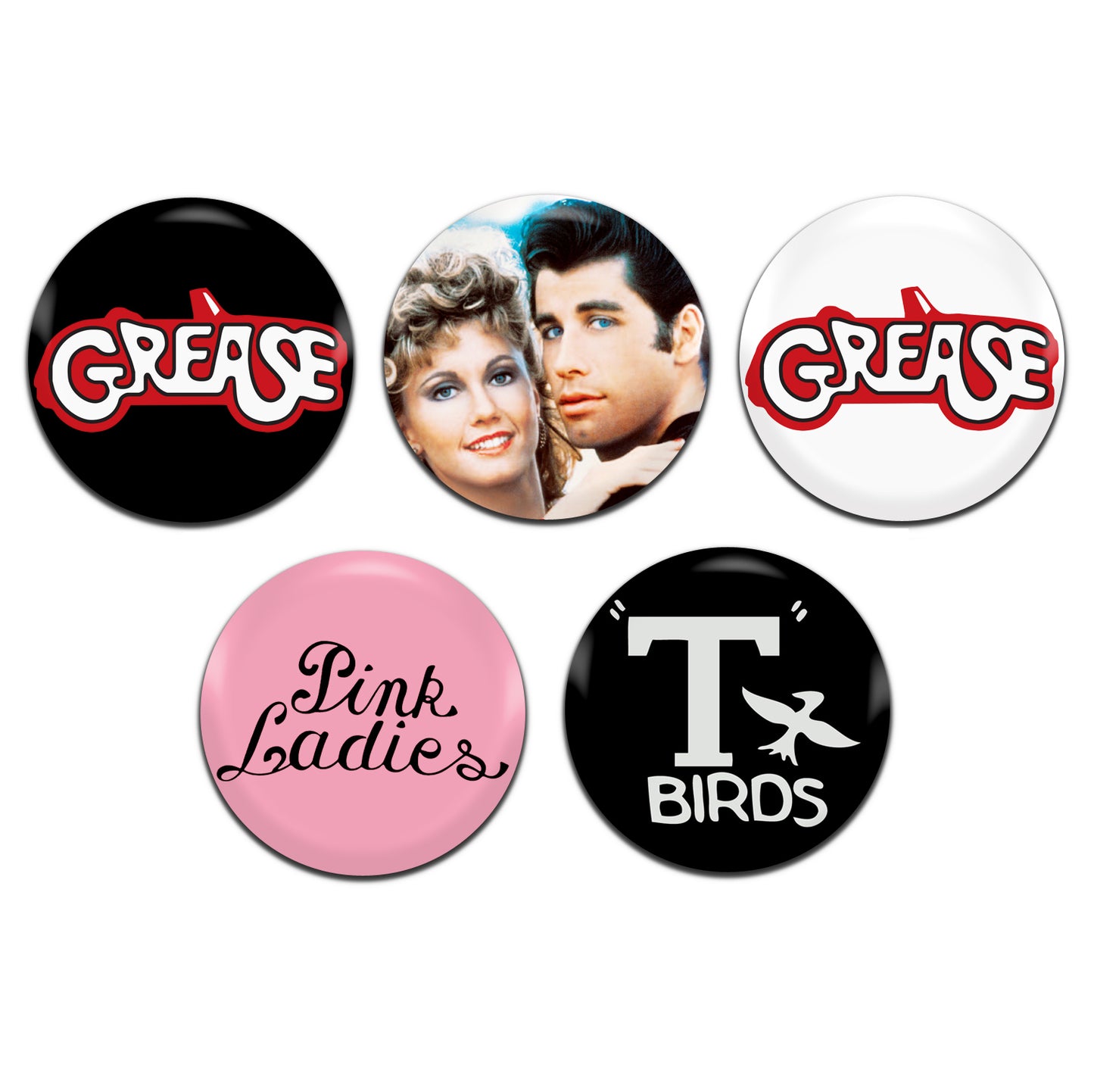 Grease Movie Musical Film 70's 25mm / 1 Inch D-Pin Button Badges (5x Set)