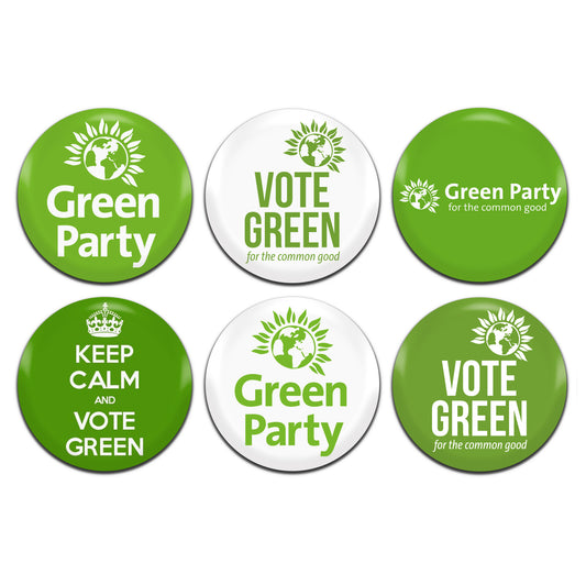 Green Party Politics 25mm / 1 Inch D-Pin Button Badges (6x Set)