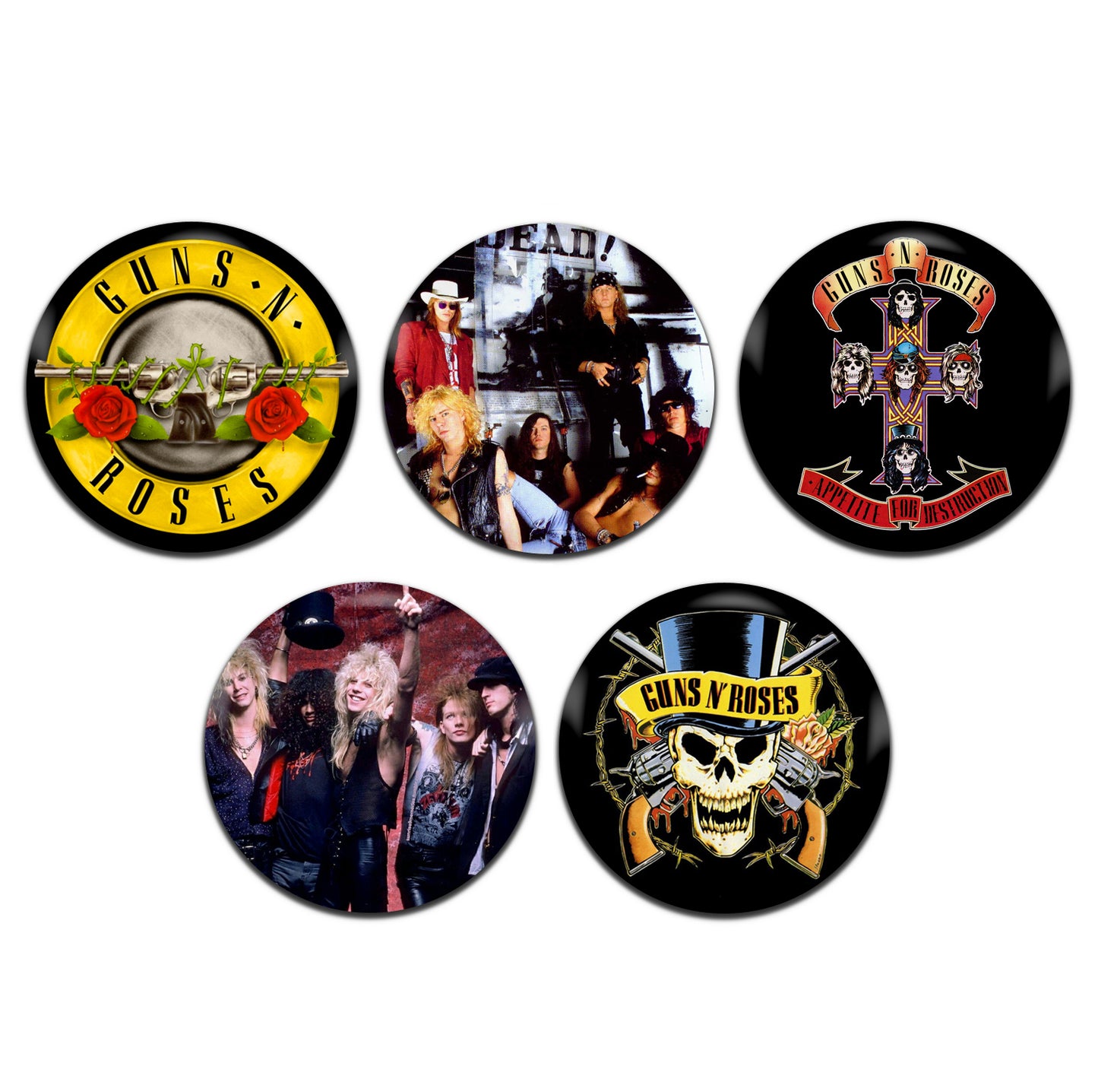 Guns N Roses Heavy Rock Band Metal 80's 25mm / 1 Inch D-Pin Button Badges (5x Set)
