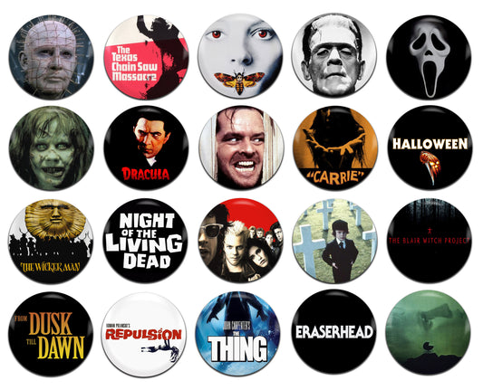 Horror Movies Films Various 25mm / 1 Inch D-Pin Button Badges (20x Set)