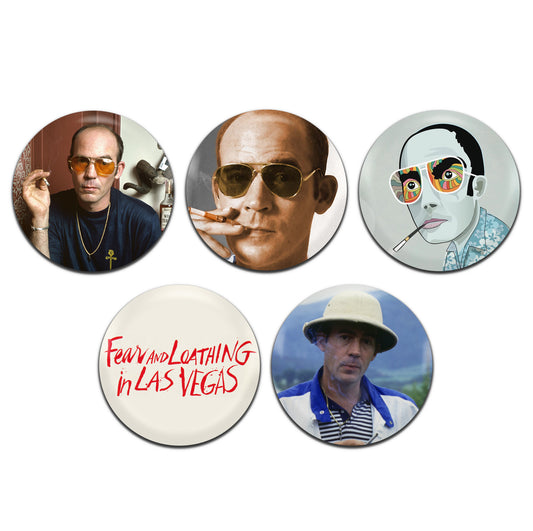 Hunter S Thompson Writer 25mm / 1 Inch D-Pin Button Badges (5x Set)